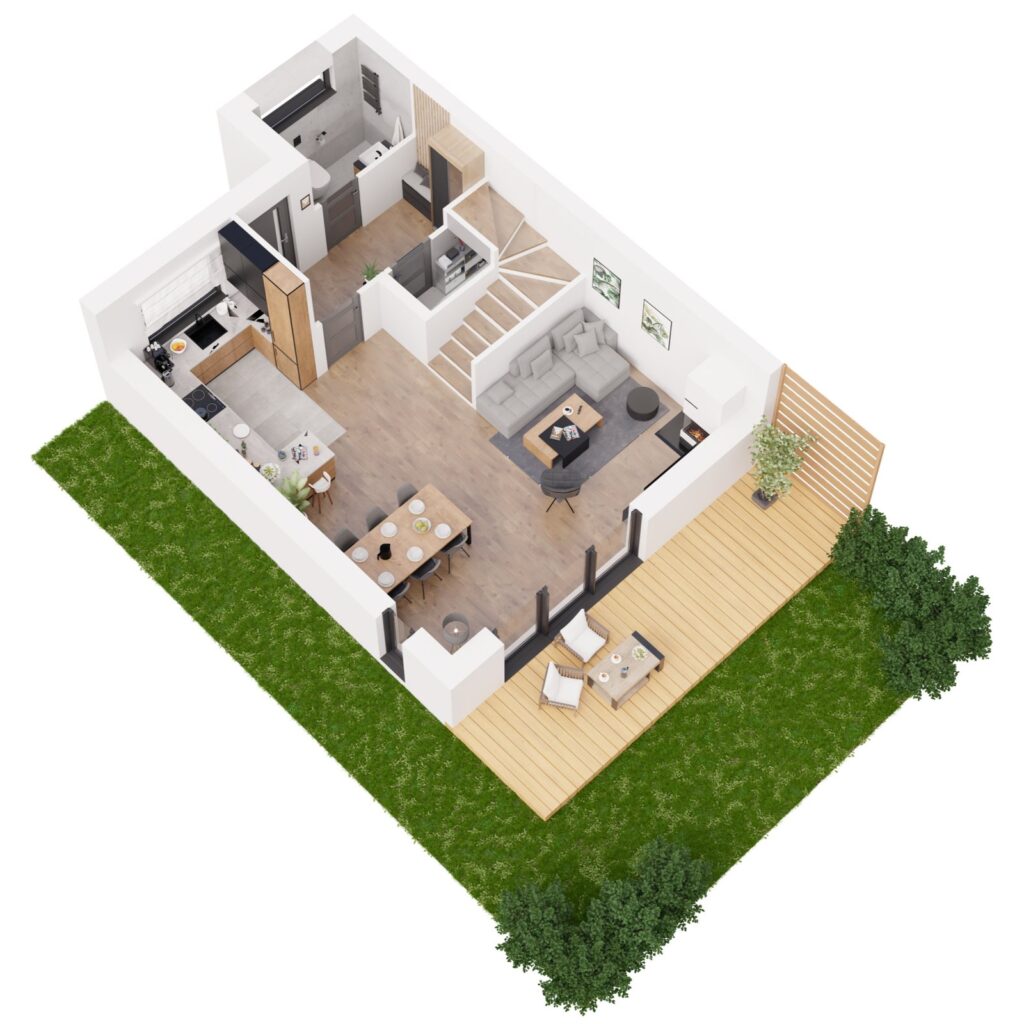 Rzut 3D parteru drugiej połówki bliźniaka Encanto w odbiciu lustrzanym